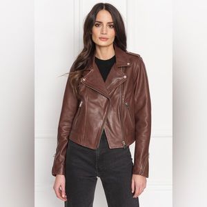 DONNA Lamarque Iconic Leather Biker Jacket Brown size XS